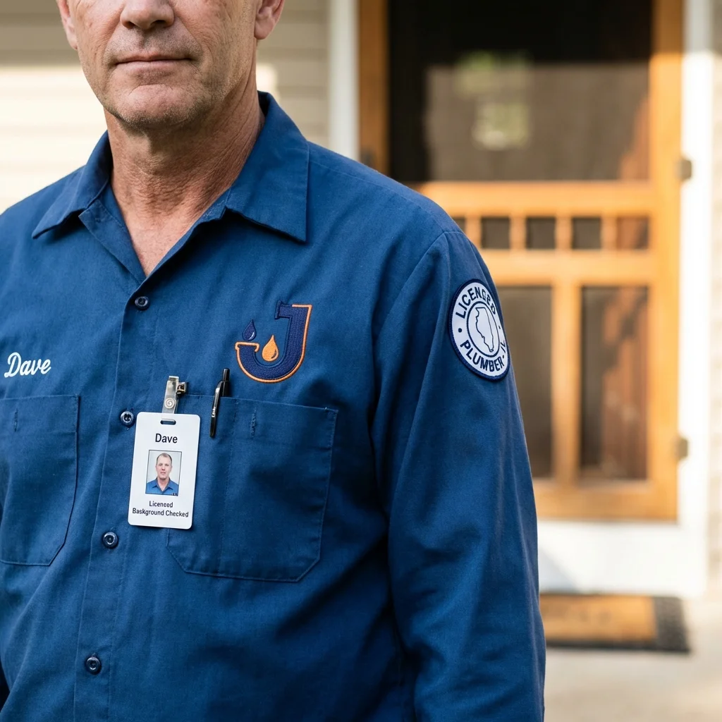 Licensed plumber showing ID badge in New Market, AL