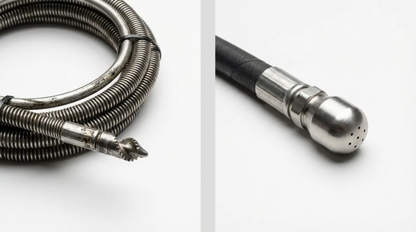 Drain snake cable and hydro jetting nozzle used for drain cleaning in New Market, AL