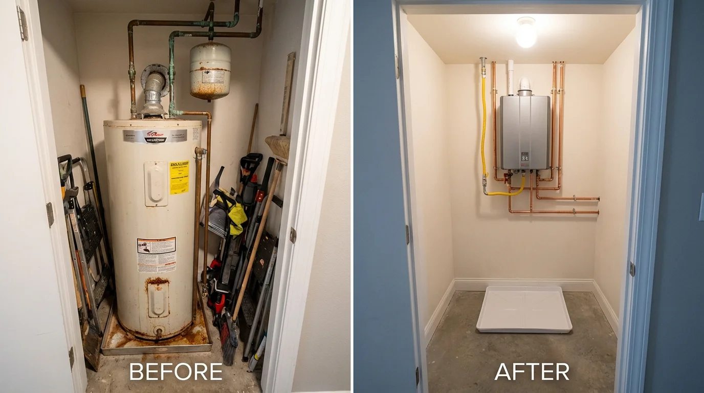 Tank water heater versus wall-mounted tankless unit comparison for New Market, AL homeowners