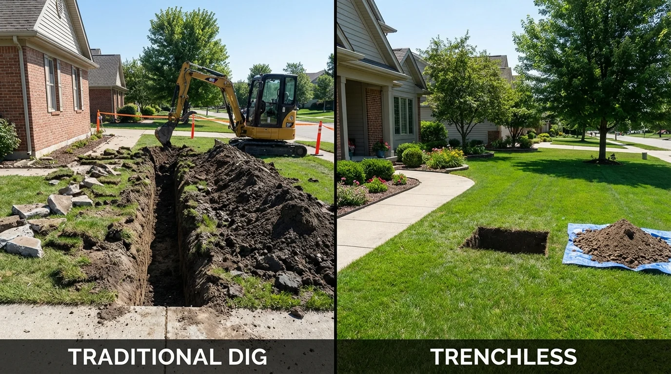 Trenchless sewer repair with minimal yard damage versus traditional excavation in New Market, AL